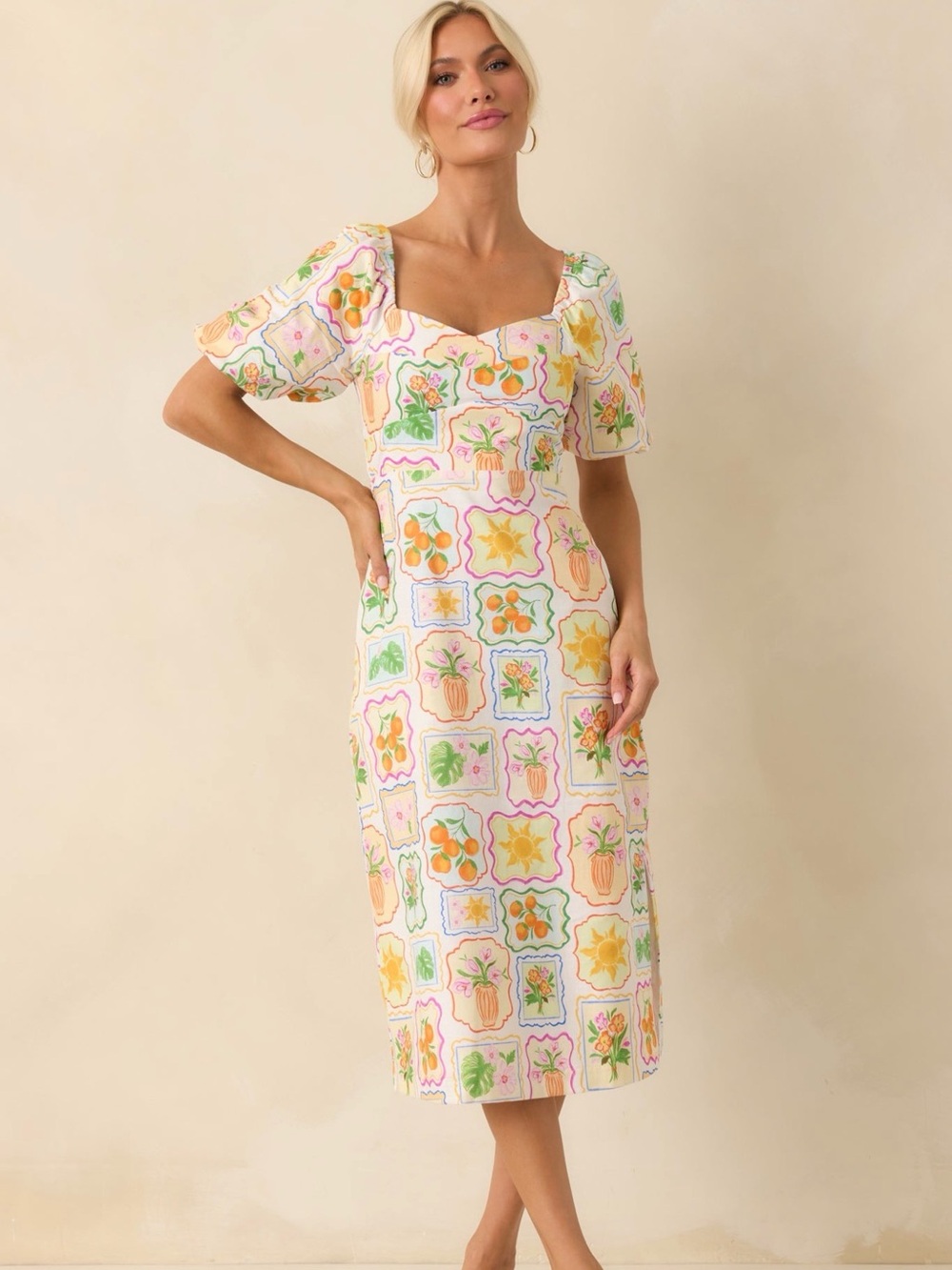 Prosperina Fancy Multi Print Cotton Reversible Midi Dress NWT